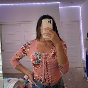 Long sleeve pink floral shirt
